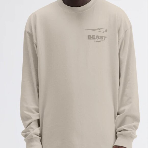 NWT Mr. Beast Flash Long Sleeve Crew Tee Shirt in Sand Beige Men's size L - Picture 1 of 8